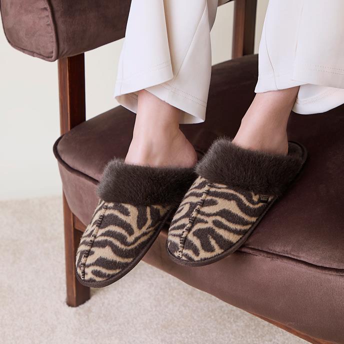 Isotoner® Ladies Animal Print Mule Slipper Brown